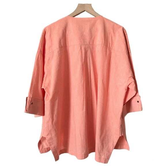 Ming Wang Cotton Linen Blend Button Down Shirt Coral Size XL - Picture 3 of 6
